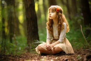 森林阳光下的绿色森系精灵女孩摄影图