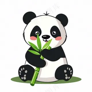 大熊猫国宝抱着竹子卡通插画免抠