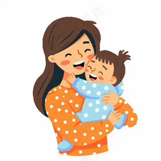 妈妈抱着孩子婴儿母亲节亲情卡通插画免抠