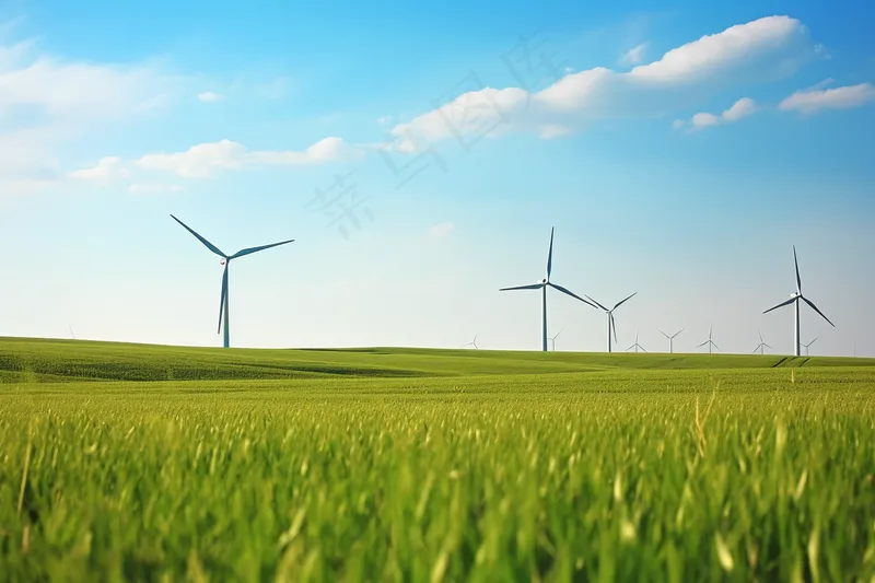 大草原风力发电蓝天白云摄影图(4032x2688)