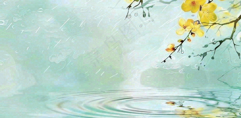 春天春暖花开梅雨季雨水谷雨黄花插画背景(1568x768)