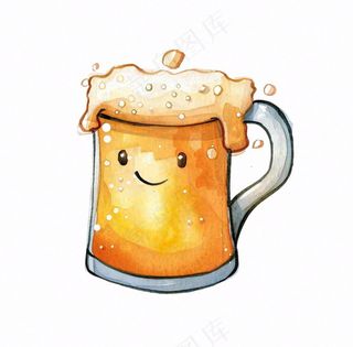 啤酒杯冒泡气泡水彩画免抠