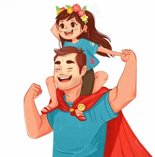 超人爸爸父亲节父女人物卡通插画免抠