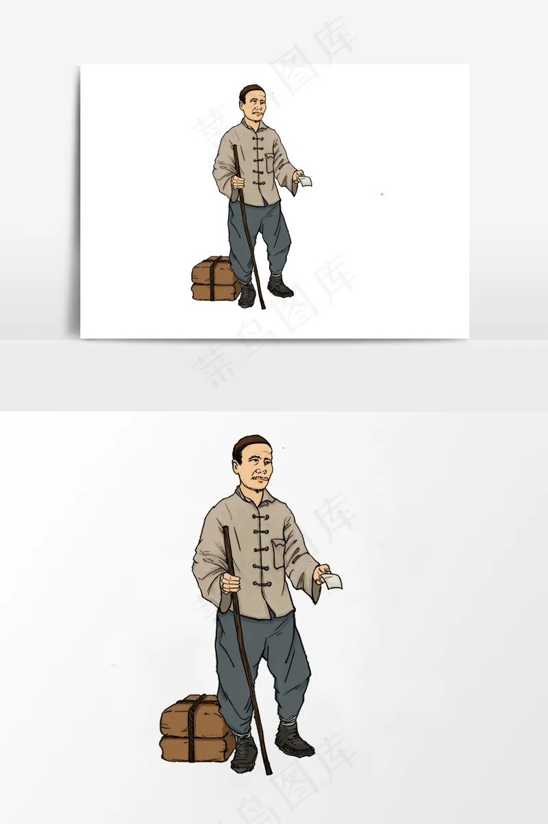 插画丨国风人物丨劳动者002丨PPT插图psd模版下载