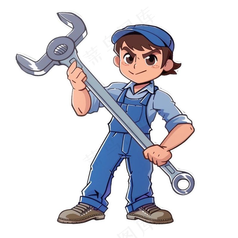 工人工具扳手维修工人劳动五一卡通插画免抠(1024x1024)