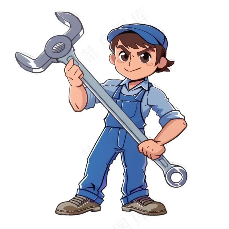 工人工具扳手维修工人劳动五一卡通插画免抠(1024x1024)