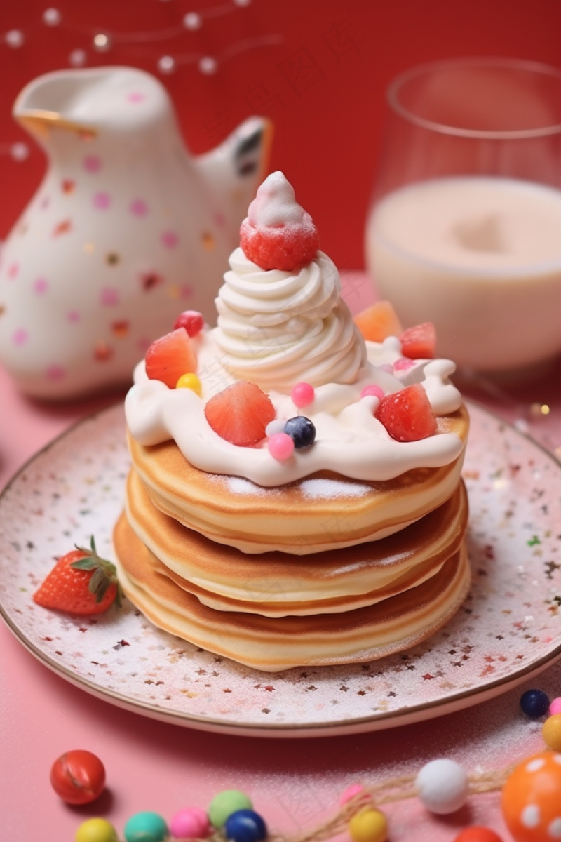 松塔饼奶油尖蛋糕草莓节日蛋糕甜点摄影图