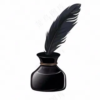 黑色羽毛墨水笔卡通插画免抠