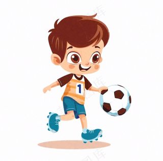 踢足球小运动员卡通插画免抠