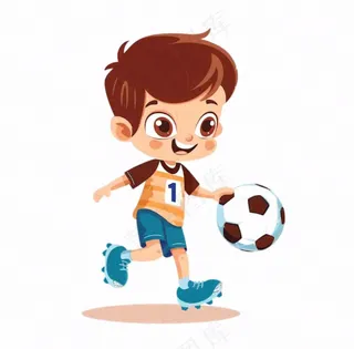 踢足球小运动员卡通插画免抠