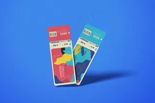 蓝色背景长方形可撕门票样机11