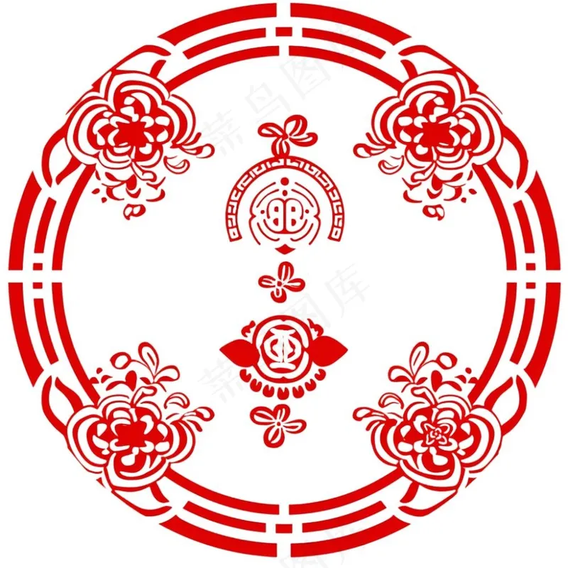 中式红色圆形贴纸窗花插画免抠(1024x1024)