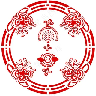 中式红色圆形贴纸窗花插画免抠