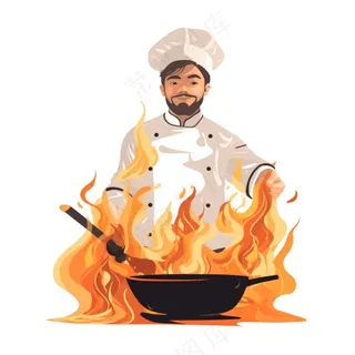 炒菜厨师大火卡通插画人物免抠