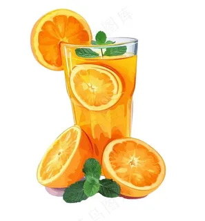 橙汁冰镇饮料水果茶卡通插画插图免抠