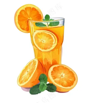 橙汁冰镇饮料水果茶卡通插画插图免抠