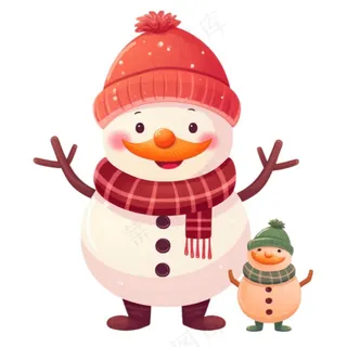 圣诞雪人红帽子围巾卡通插画免抠
