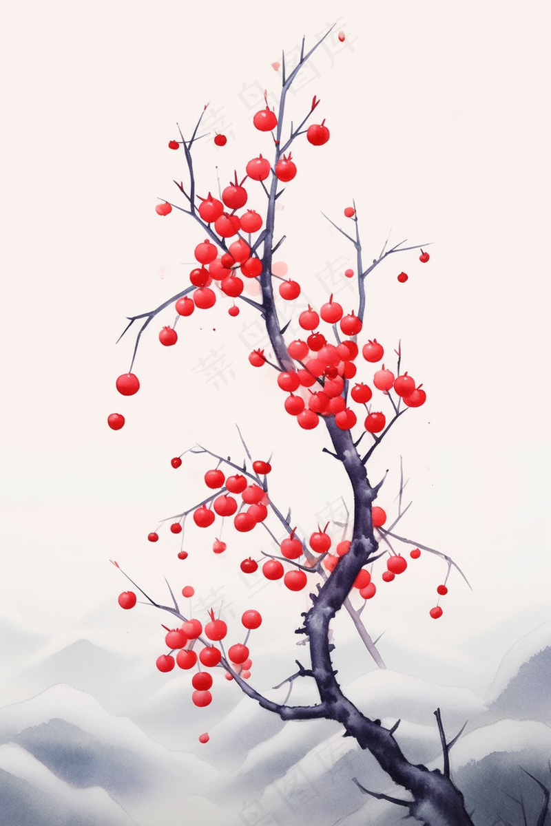 花鸟树枝花草国画水墨画素材背景