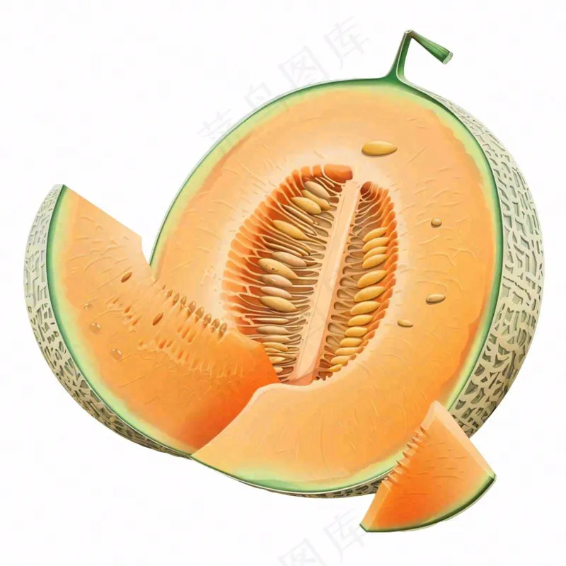 哈密瓜水果卡通插画免抠(1024x1024)