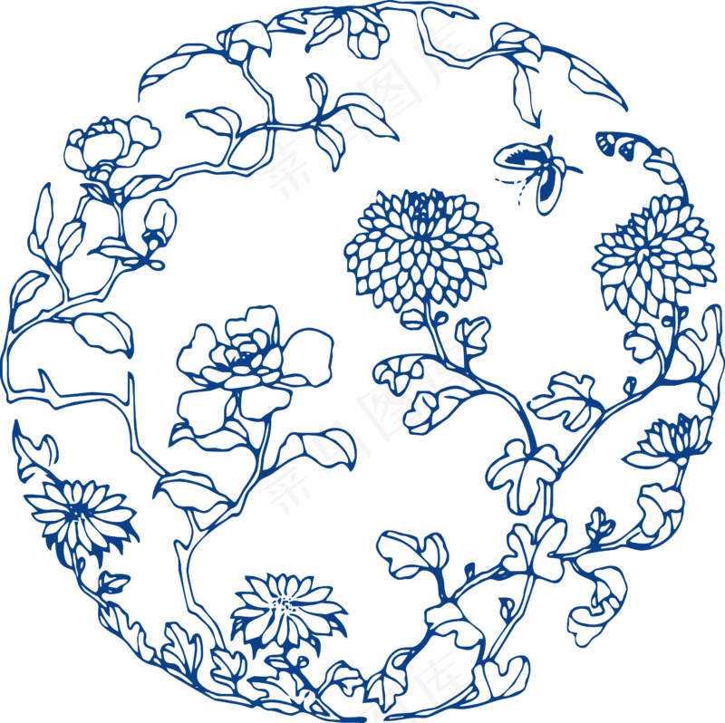 古代青花瓷图案花纹中国风图案祥云纹理传统图腾PNG免扣素材