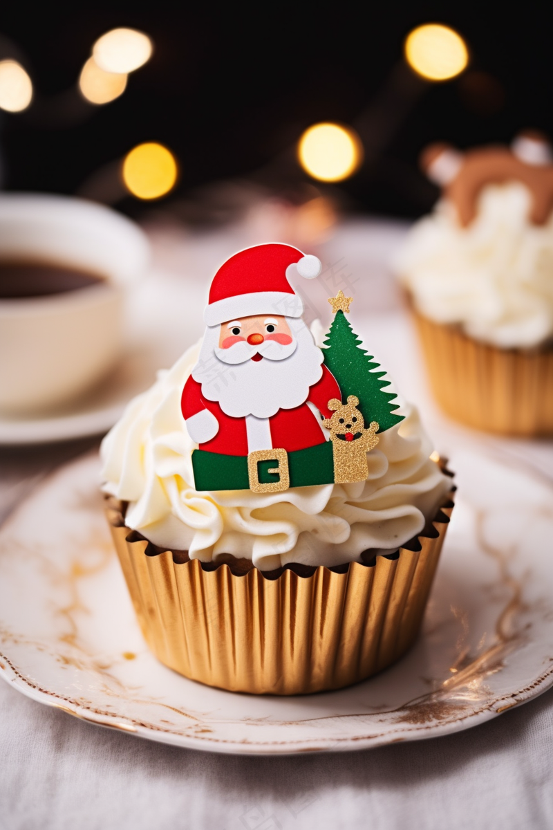圣诞老人纸杯蛋糕甜点摄影图