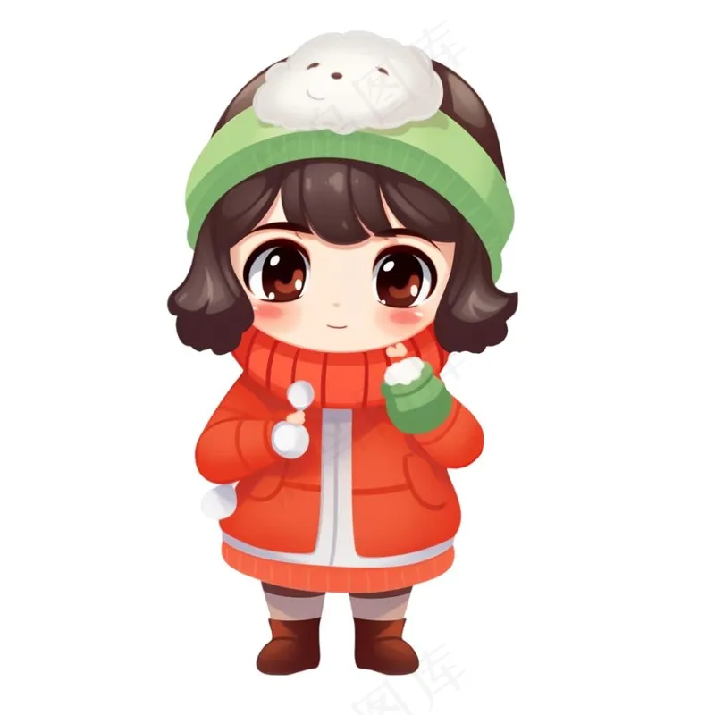 冬天穿棉袄女孩可爱卡通插画免抠(1024x1024)