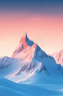雪山粉蓝色背景