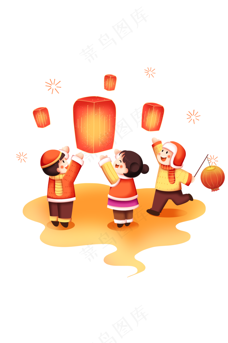 元宵节放孔明灯元素