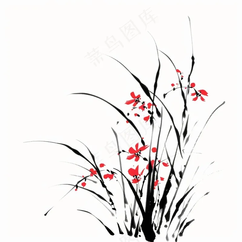 兰花水墨画中国风彩绘插画免抠(1024x1024)