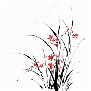 兰花水墨画中国风彩绘插画免抠