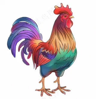 大公鸡彩色卡通插画免抠
