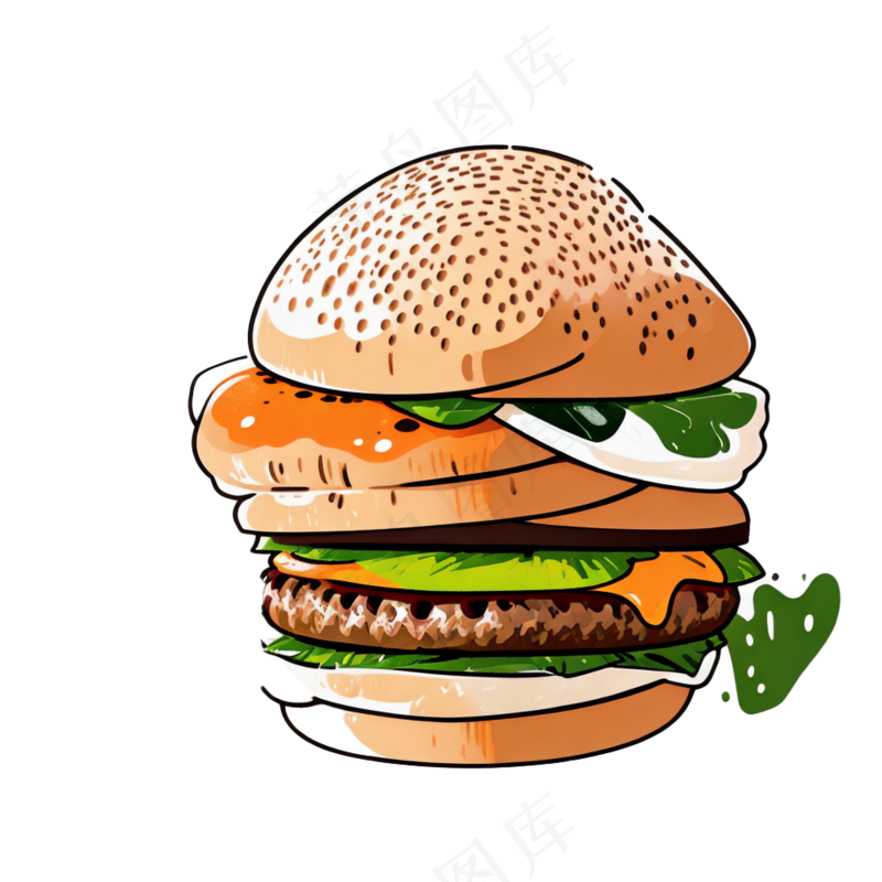 汉堡多层简约插画清新可爱食物