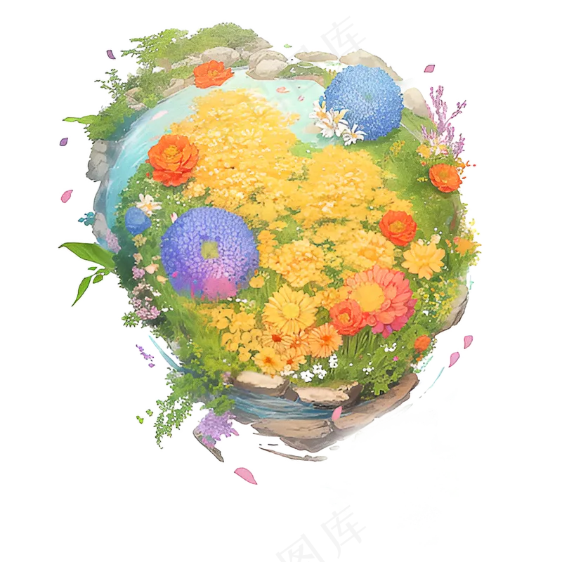 黄色 绿色 手绘 花丛 免抠 素材 2