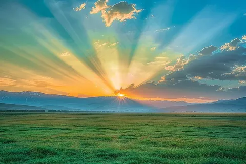 清晨日出朝霞云层山川摄影图