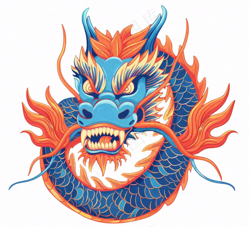 中国龙龙形动物国潮风插画免抠(1120x1024)