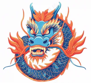 中国龙龙形动物国潮风插画免抠