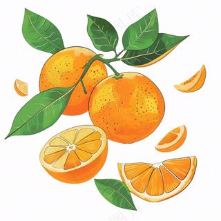 橘子橙子水果水彩画免抠