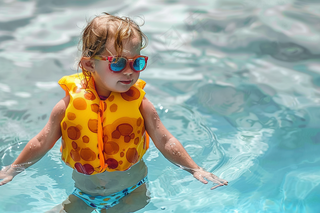 游泳池玩水的儿童夏日清凉摄影图