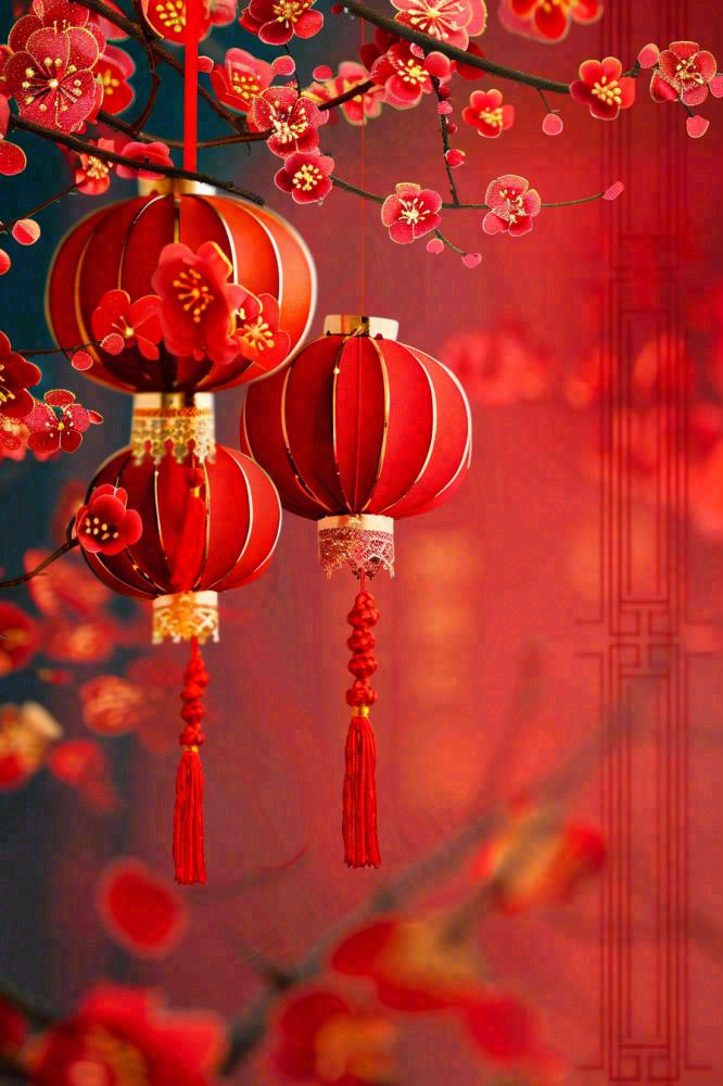 新年新春烟花灯笼喜庆红色背景(896x1344)