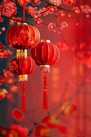 新年新春烟花灯笼喜庆红色背景