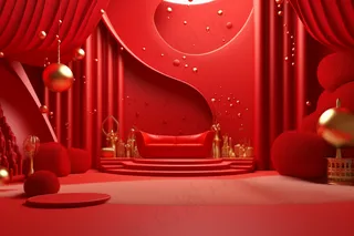 红色展台新春节日氛围喜庆婚庆摄影图