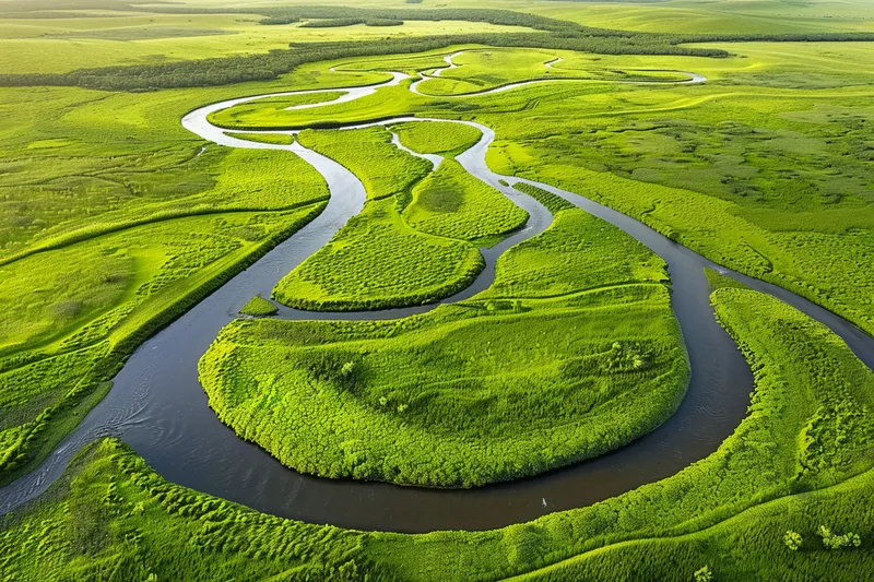 春天湿地草地河流绿意盎然摄影图(4032x2688)