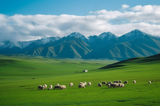 新疆春天草原风光大自然风景摄影图
