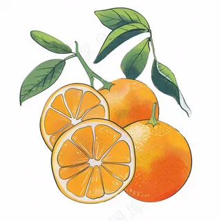 橘子橙子水果水彩画免抠