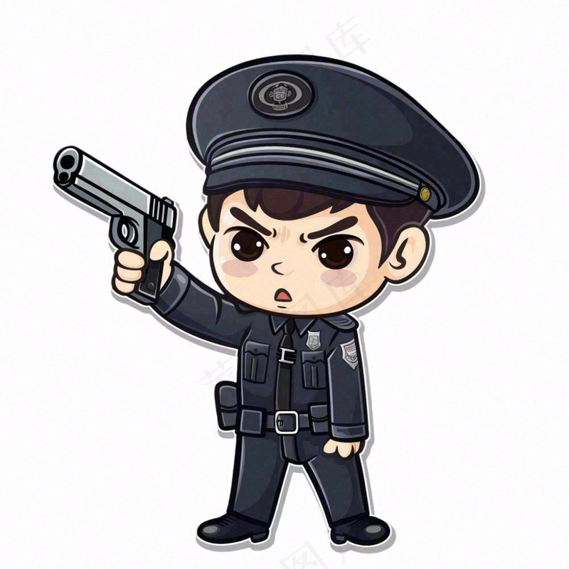 警察拿着枪人物卡通插画免抠(1024x1024)