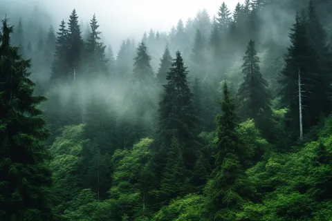 森林阴雨连绵雾气摄影图