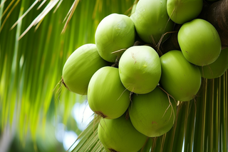 椰子树上挂满了椰子果实摄影图