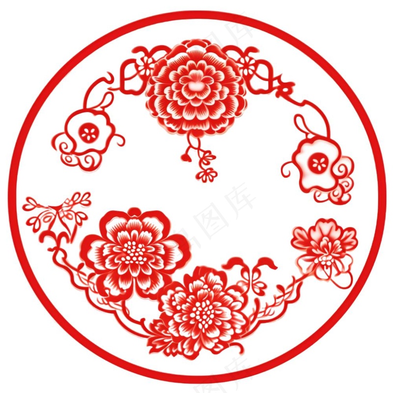 中式红色圆形贴纸窗花插画免抠(1024x1024)