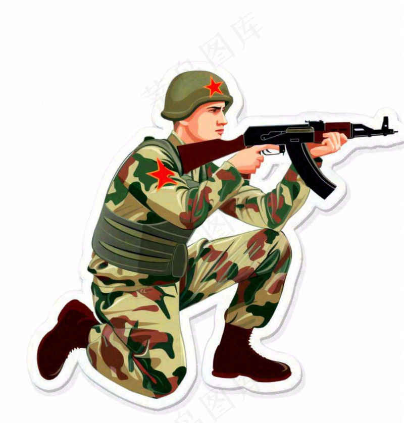 士兵军人拿着枪训练人物卡通插画免抠(1024x1072)