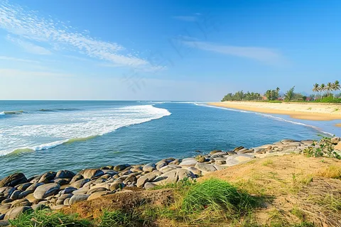 夏日海滩蓝色海洋度假摄影图